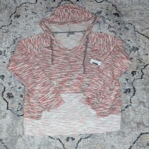 New Directions Weekend Hoodie Sweater Pink Gray Space Dye 1X NWT